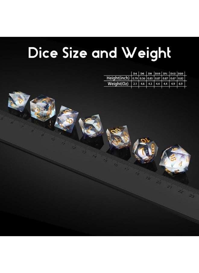 Liquid Sharp Edge Dnd Dice, A Full Set Of Liquid D&D Die With Gift Case For Dungeons And Dragon Game (Grey Liquid)