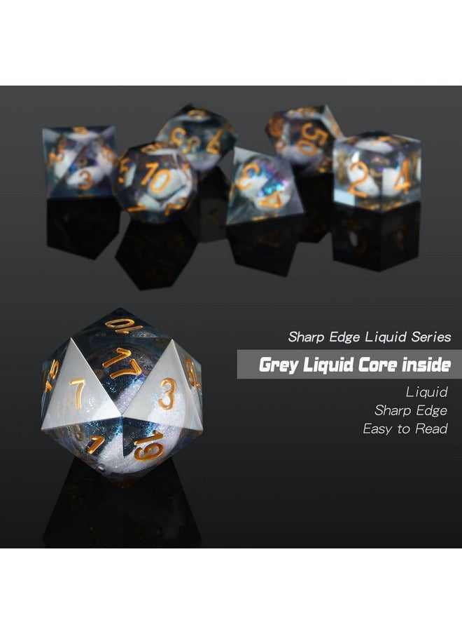 Liquid Sharp Edge Dnd Dice, A Full Set Of Liquid D&D Die With Gift Case For Dungeons And Dragon Game (Grey Liquid)