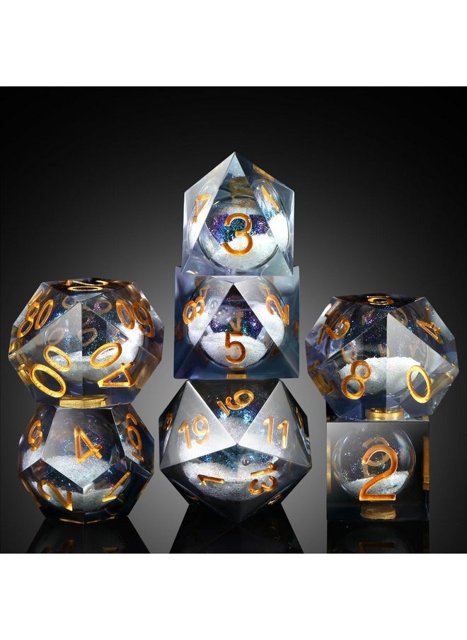 Liquid Sharp Edge Dnd Dice, A Full Set Of Liquid D&D Die With Gift Case For Dungeons And Dragon Game (Grey Liquid)