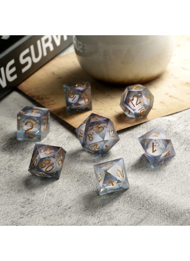 Liquid Sharp Edge Dnd Dice, A Full Set Of Liquid D&D Die With Gift Case For Dungeons And Dragon Game (Grey Liquid)