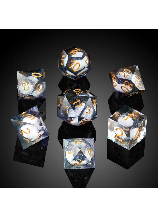 Liquid Sharp Edge Dnd Dice, A Full Set Of Liquid D&D Die With Gift Case For Dungeons And Dragon Game (Grey Liquid)