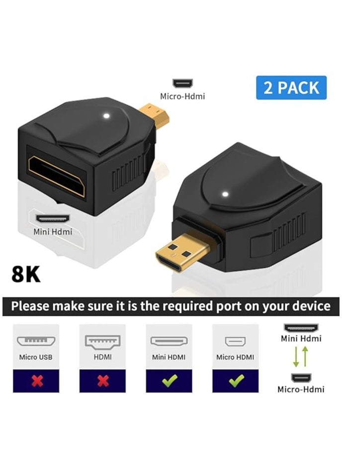 2 Pack 8K Micro HDMI to Mini HDMI Adapter, 48Gbps Micro HDMI Male to HDMI A Female Adapter, Standard Micro HDMI Adapter 2.1 Version, Supports 8K@60Hz/4K@120Hz Video, for Laptop, Projector, Monitor