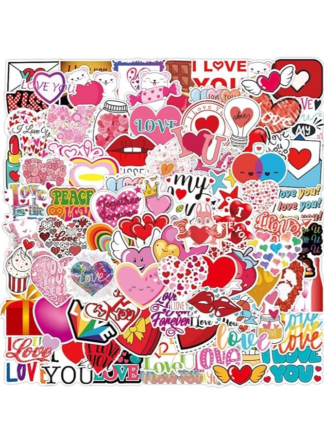 100Pcs Love Stickers Love Heart Vinyl Waterproof Romantic Stickers for Kids Teens Adults Scrapbook Sticker with Heart Shape for Laptop, Motorcycles, Luggage, Water Bottles, Skateboard Decor