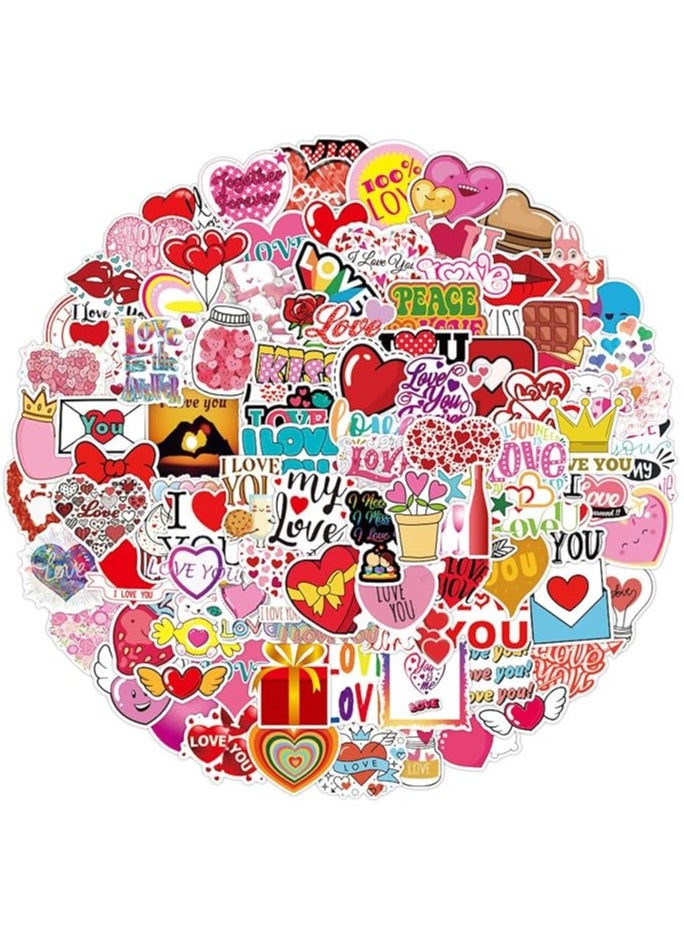 100Pcs Love Stickers Love Heart Vinyl Waterproof Romantic Stickers for Kids Teens Adults Scrapbook Sticker with Heart Shape for Laptop, Motorcycles, Luggage, Water Bottles, Skateboard Decor