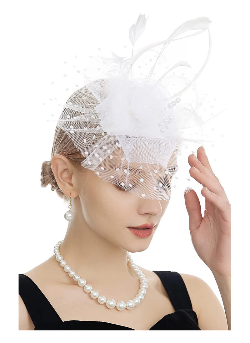 Veil Headband with Hair Clip Women Tea Party Hat Headband Wedding Church Feather Tiara Bridal Hair Accessories Mesh Top Hat Jockey Club Hair Accessories Women's Hats Party Prom Hats