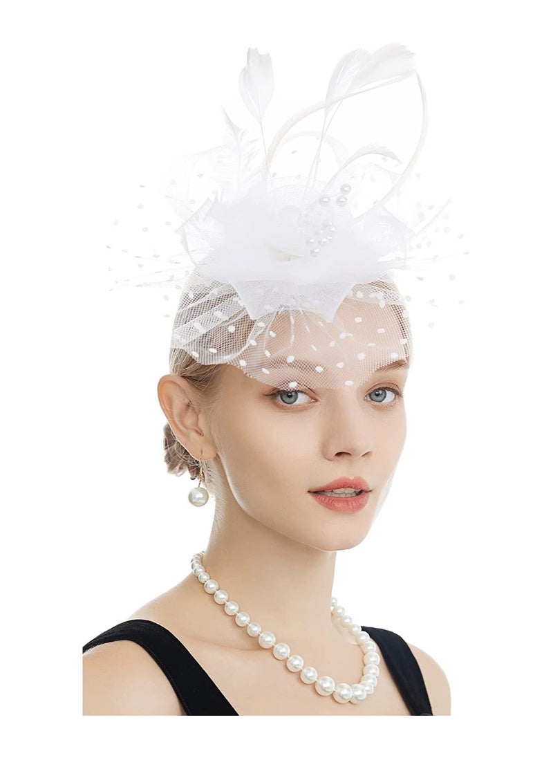 Veil Headband with Hair Clip Women Tea Party Hat Headband Wedding Church Feather Tiara Bridal Hair Accessories Mesh Top Hat Jockey Club Hair Accessories Women's Hats Party Prom Hats