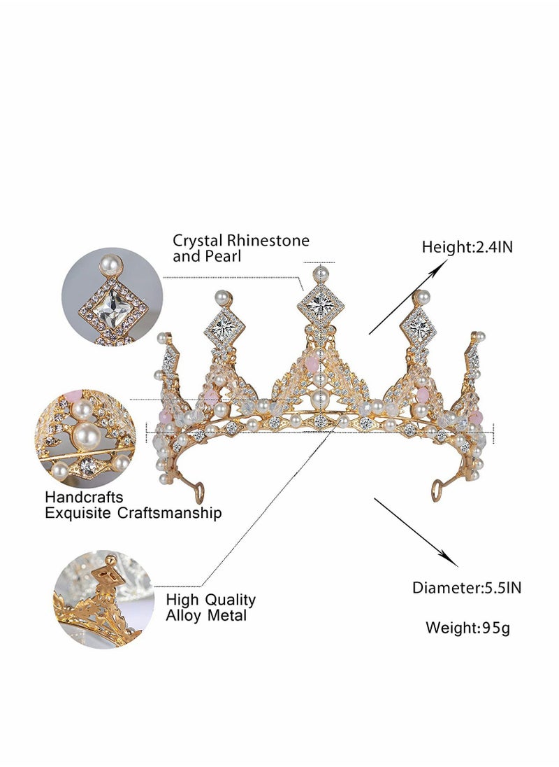 Crystal Princess Crown for Girl Women Ladies Queen Tiaras with Rhinestone Gold Birthday Tiaras Headpieces Accessories for Girls Wedding Prom Costume Party Elegant Crown Lady Girl Bride Wedding Prom