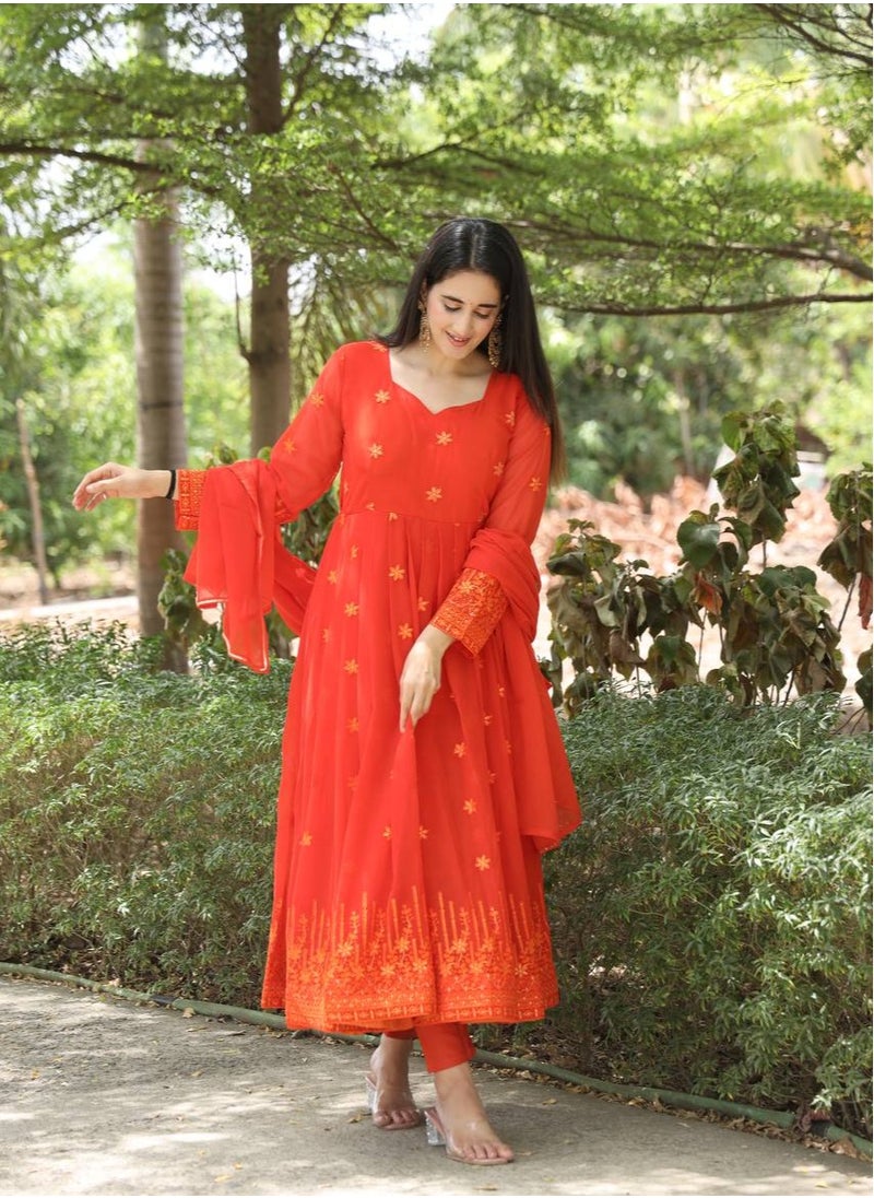 PREMIUM READYMADE DARK ORANGE ANARKALI SUIT SET