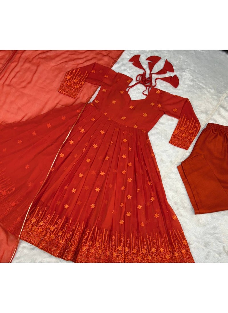 PREMIUM READYMADE DARK ORANGE ANARKALI SUIT SET