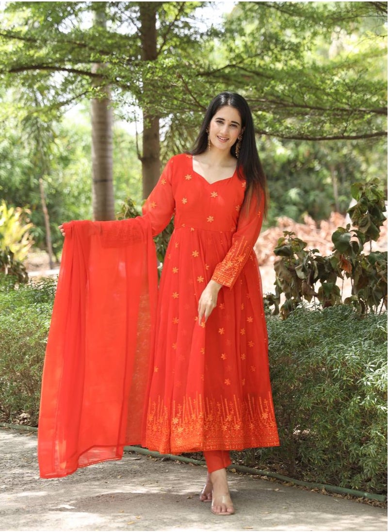 PREMIUM READYMADE DARK ORANGE ANARKALI SUIT SET