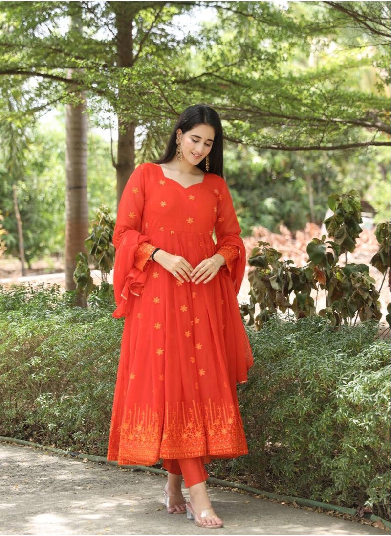 PREMIUM READYMADE DARK ORANGE ANARKALI SUIT SET