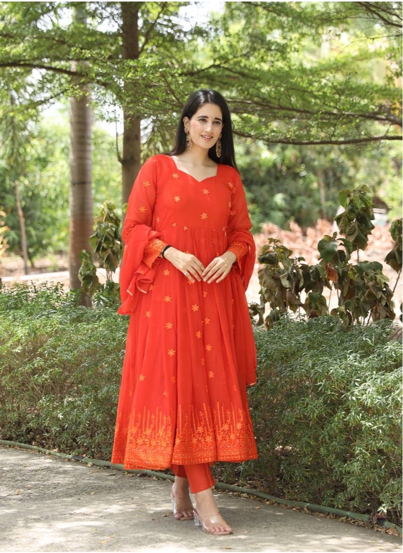 PREMIUM READYMADE DARK ORANGE ANARKALI SUIT SET