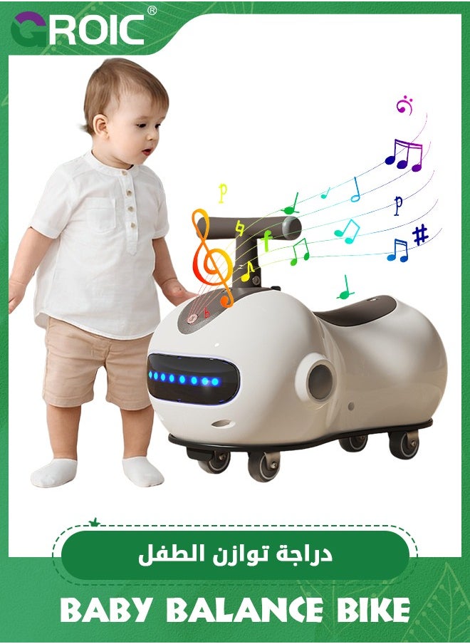 Baby Balance Bike with Lights and Music, Baby Peanut Twist Car, Cute Ride On Car Toys Swing Wiggle Car with 4 Universal Wheels, Toddler Balance Bicycle Sliding Car Gift for 1-3 Years Old