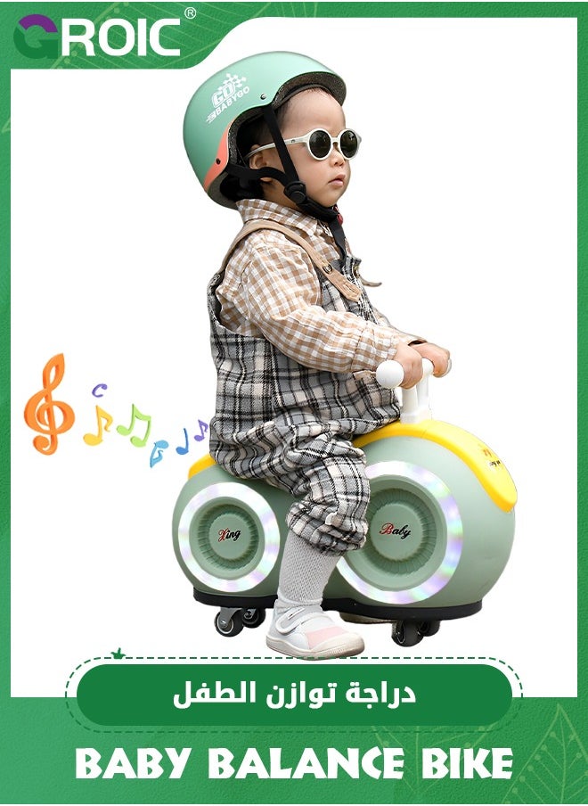 Baby Balance Bike with Four-wheel Lights and Music, Baby Peanut Twist Car, Cute Ride On Car Toys Swing Wiggle Car with 4 Universal Wheels, Toddler Balance Bicycle Sliding Car Gift for 1-3 Years Old