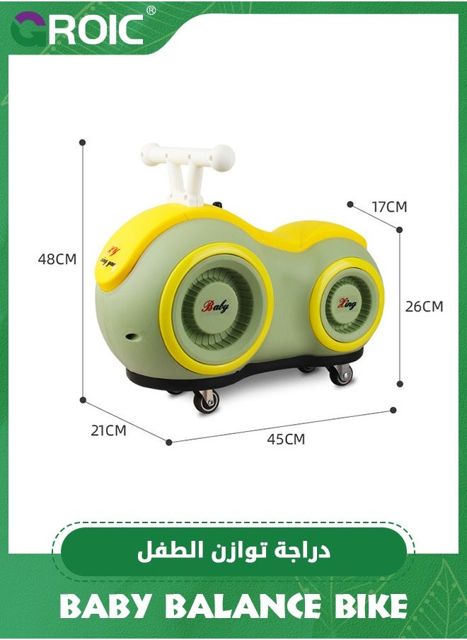 Baby Balance Bike with Four-wheel Lights and Music, Baby Peanut Twist Car, Cute Ride On Car Toys Swing Wiggle Car with 4 Universal Wheels, Toddler Balance Bicycle Sliding Car Gift for 1-3 Years Old