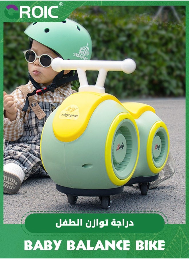 Baby Balance Bike with Four-wheel Lights and Music, Baby Peanut Twist Car, Cute Ride On Car Toys Swing Wiggle Car with 4 Universal Wheels, Toddler Balance Bicycle Sliding Car Gift for 1-3 Years Old