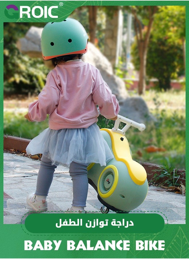 Baby Balance Bike with Four-wheel Lights and Music, Baby Peanut Twist Car, Cute Ride On Car Toys Swing Wiggle Car with 4 Universal Wheels, Toddler Balance Bicycle Sliding Car Gift for 1-3 Years Old