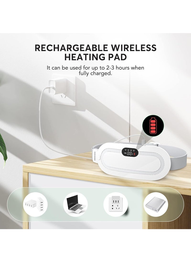 Electric Slimming Belt, Portable Cordless Heating Pad Fat Burning Belly Fat Burner Loss Weight Vibrating Body Shape Vibration Massage 3 Modes Abdominal Massager Machine for Women, (White)