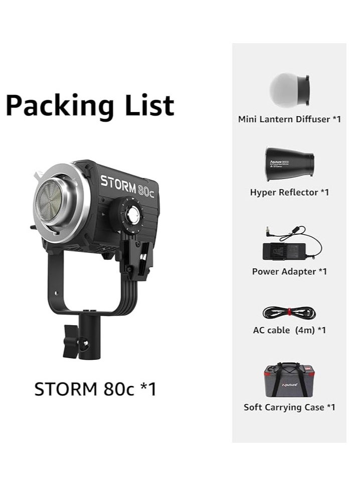 Aputure STORM 80c RGBACL Full-Color LED Video Light, 80W Portable Point Light with 1800-20000K CCT Range, IP65 Waterproof, Multiple Dimming Modes, V-Mount Support, Sidus Link APP Control