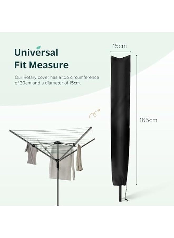 Rotary Washing Line Cover Waterproof Fabric with Zip - Heavy Duty Rotary Clothes Line Cover with Zip - Protective Weather Resistant Parasol Cover for Garden Dryer and Airer (Black)