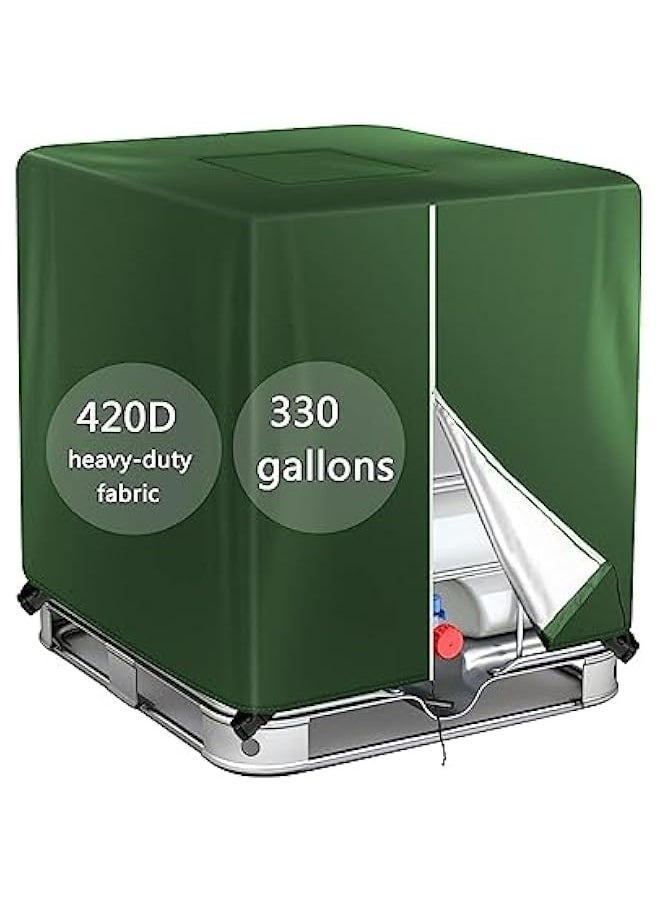 IBC Tote Cover Green 330 Gallon 210D with Zipper for 1000L Outdoor Rain Barrel Water Tank