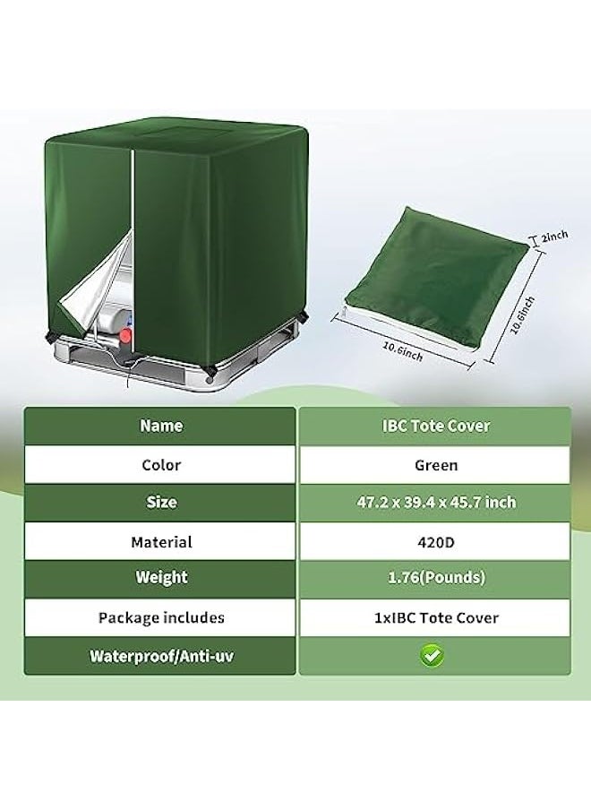 IBC Tote Cover Green 330 Gallon 210D with Zipper for 1000L Outdoor Rain Barrel Water Tank