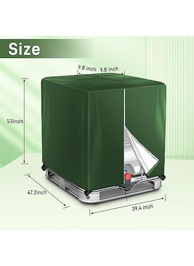 IBC Tote Cover Green 330 Gallon 210D with Zipper for 1000L Outdoor Rain Barrel Water Tank