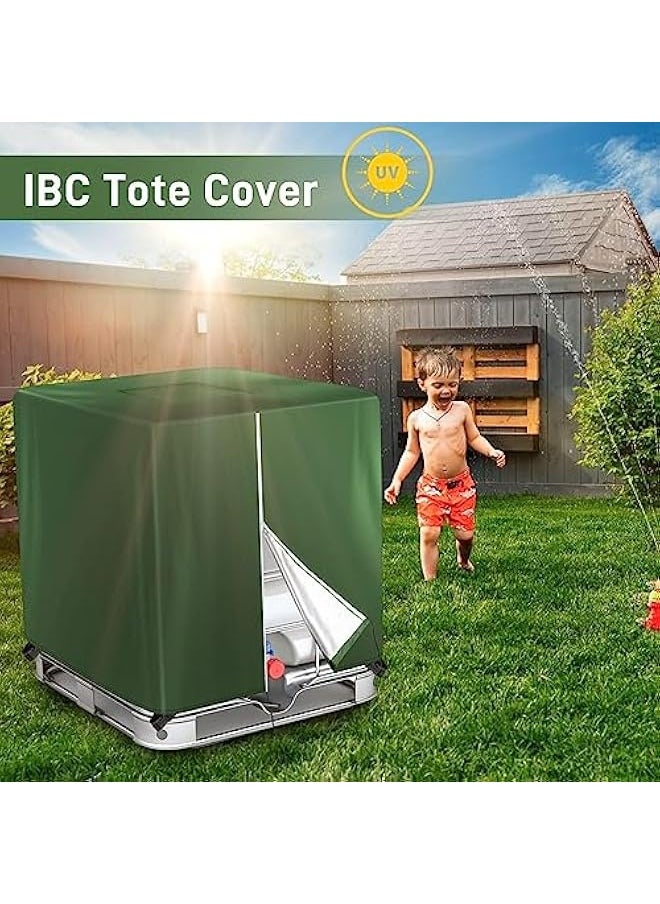 IBC Tote Cover Green 330 Gallon 210D with Zipper for 1000L Outdoor Rain Barrel Water Tank