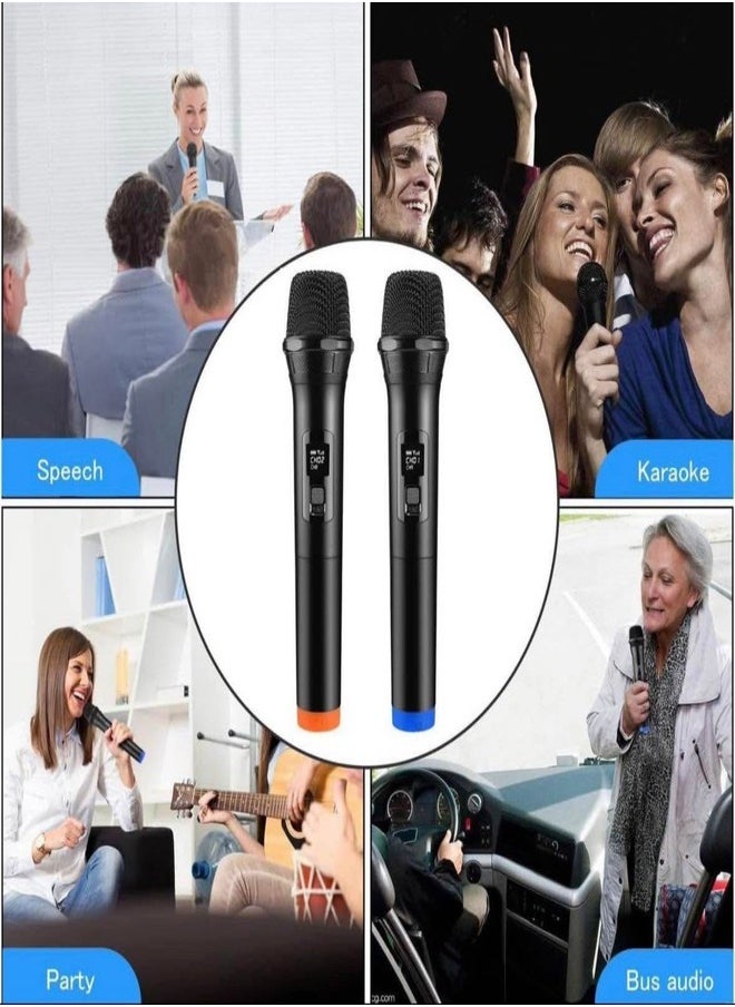 Wireless Microphone, UHF Dual Portable Handheld Dynamic Karaoke Mic with Rechargeable Receiver, Cordless Karaoke System for PA System, Speaker, Amplifier, Family Party, Singing, Meeting, 160 ft Range