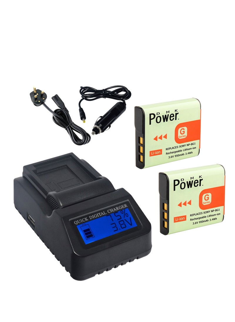 DMK Power 2PCS NP-BG1 Battery 950mAh with Quick Rapid LCD Charger Compatible with Sony DSC-H3 DSC-H7 etc,