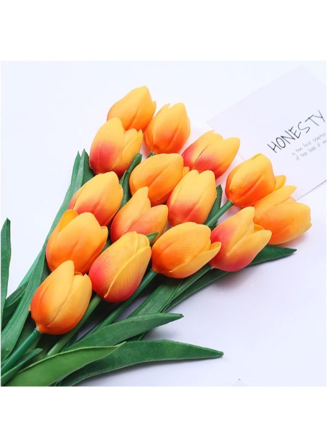 Faux Tulips Silk Tulips Tulips Artificial Flowers Silk Tulips Flowers with Stems ，for Mother's Day Home Kitchen Office Wedding Decoration (Sunset red,10pc)