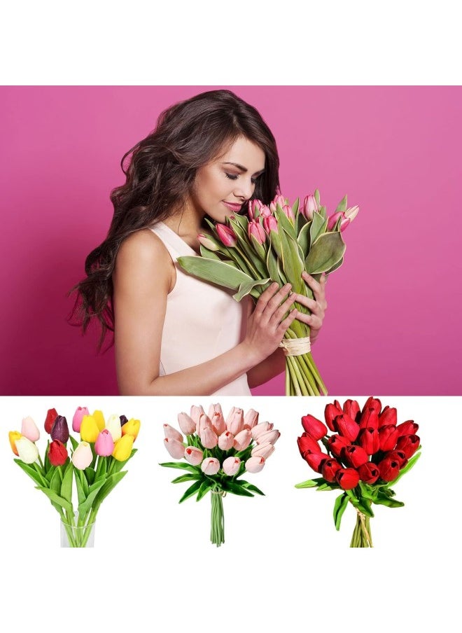 Faux Tulips Silk Tulips Tulips Artificial Flowers Silk Tulips Flowers with Stems ，for Mother's Day Home Kitchen Office Wedding Decoration (Sunset red,10pc)