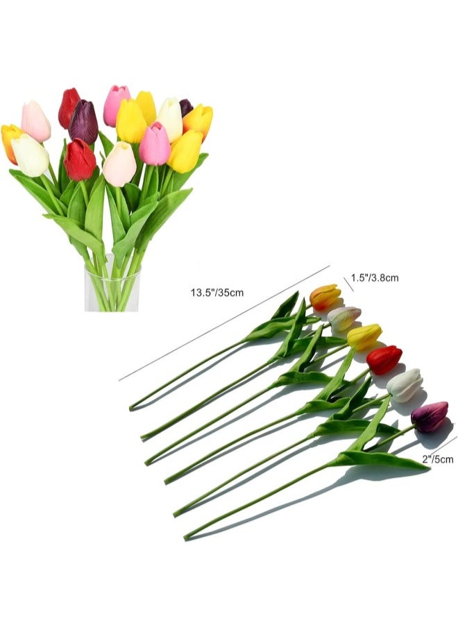 Faux Tulips Silk Tulips Tulips Artificial Flowers Silk Tulips Flowers with Stems ，for Mother's Day Home Kitchen Office Wedding Decoration (Colorful,10pc)