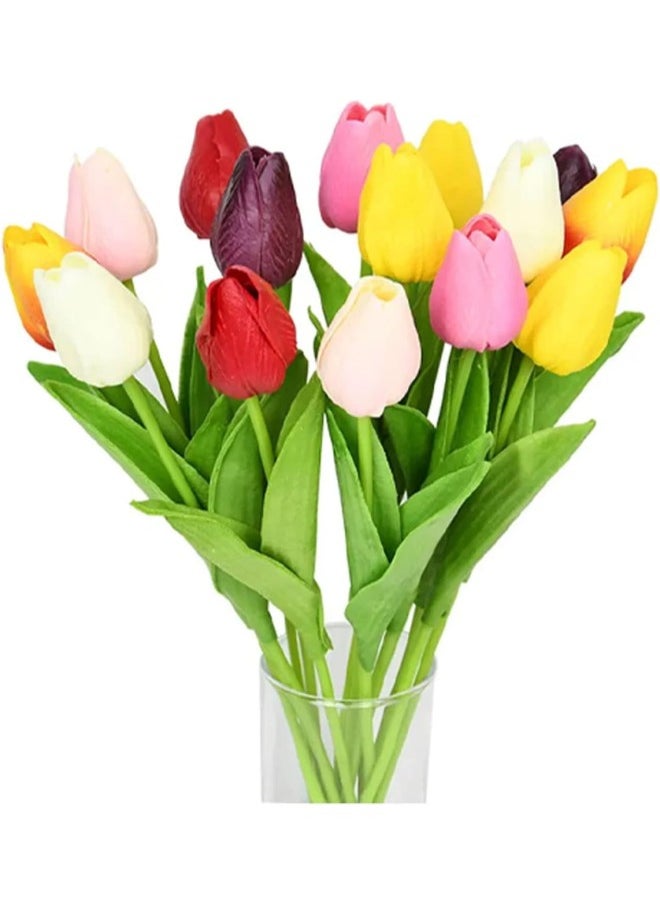 Faux Tulips Silk Tulips Tulips Artificial Flowers Silk Tulips Flowers with Stems ，for Mother's Day Home Kitchen Office Wedding Decoration (Colorful,10pc)