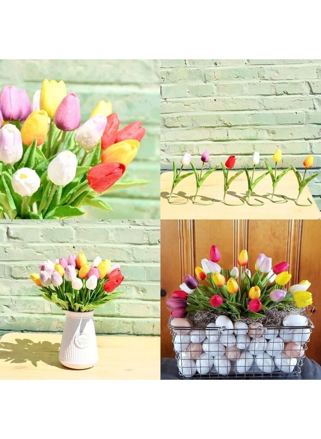 Faux Tulips Silk Tulips Tulips Artificial Flowers Silk Tulips Flowers with Stems ，for Mother's Day Home Kitchen Office Wedding Decoration (Yellow,10pc)