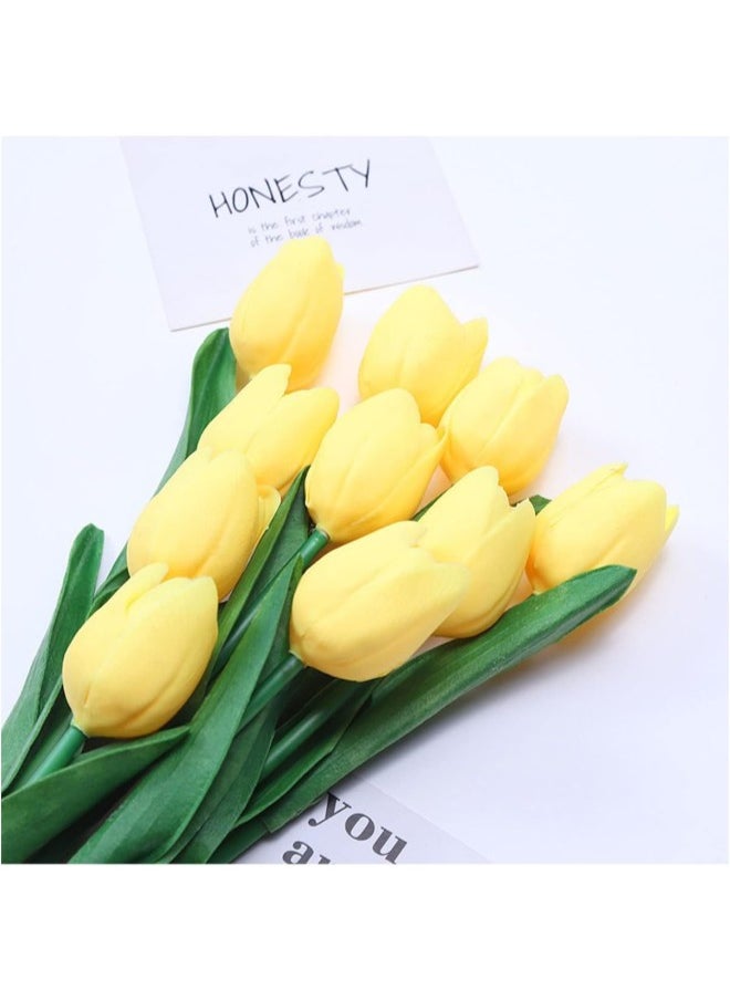 Faux Tulips Silk Tulips Tulips Artificial Flowers Silk Tulips Flowers with Stems ，for Mother's Day Home Kitchen Office Wedding Decoration (Yellow,10pc)