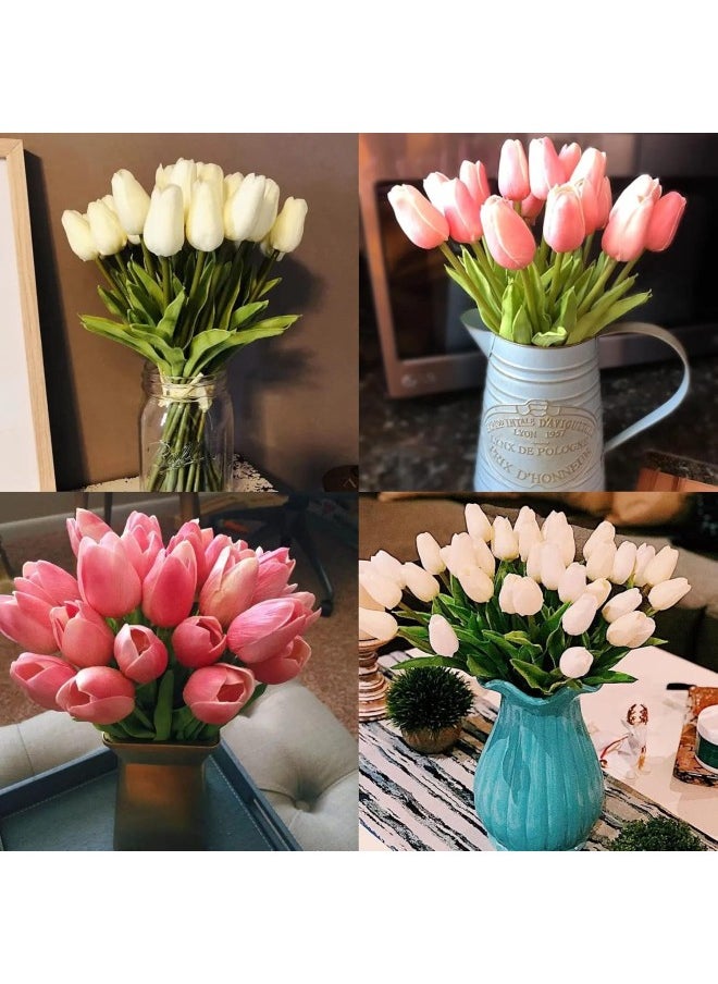 Faux Tulips Silk Tulips Tulips Artificial Flowers Silk Tulips Flowers with Stems ，for Mother's Day Home Kitchen Office Wedding Decoration (Pink,10pc)