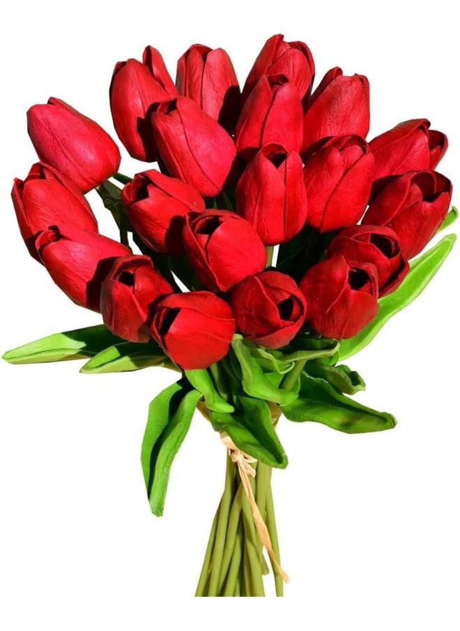 Faux Tulips Silk Tulips Tulips Artificial Flowers Silk Tulips Flowers with Stems ，for Mother's Day Home Kitchen Office Wedding Decoration (red,15pc)