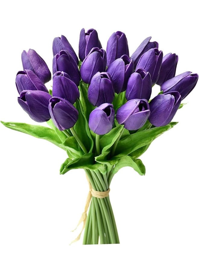 Faux Tulips Silk Tulips Tulips Artificial Flowers Silk Tulips Flowers with Stems ，for Mother's Day Home Kitchen Office Wedding Decoration (Purple,15pc)