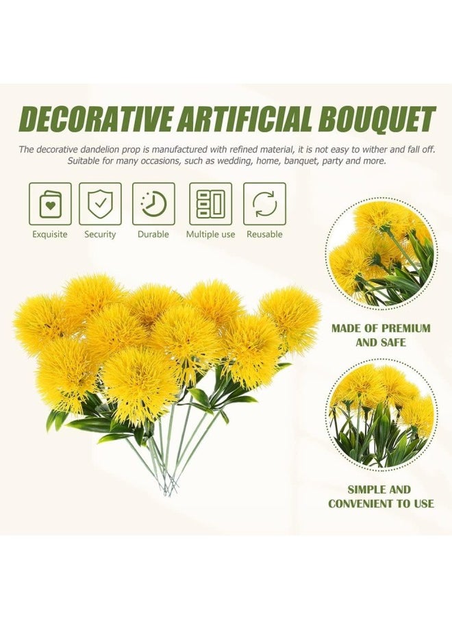Artificial Dandelion Flowers，14 Pcs Dandelion Artificial Flowers Plants Bouquet Plastic Flower，UV Resistant Fake Plastic Flowers， for Home Decoration/Wedding Decor (White)