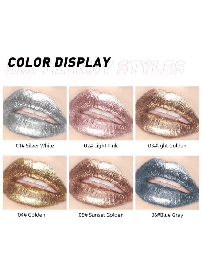 2PCS Liquid Glitter Diamond Eyeshadow, 2 in 1 Liquid Lipstick and Eyeshadow Metallic Lipstick Waterproof Long Lasting Lip Glaze Tint Charming Makeup for Eyes and Lips (Light Golden, Golden)