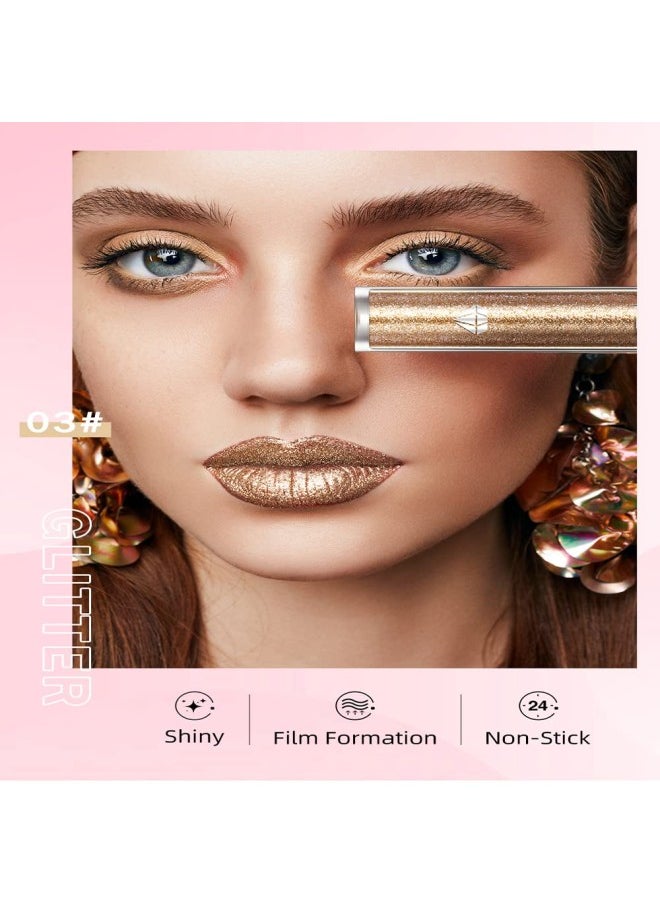 2PCS Liquid Glitter Diamond Eyeshadow, 2 in 1 Liquid Lipstick and Eyeshadow Metallic Lipstick Waterproof Long Lasting Lip Glaze Tint Charming Makeup for Eyes and Lips (Light Golden, Golden)