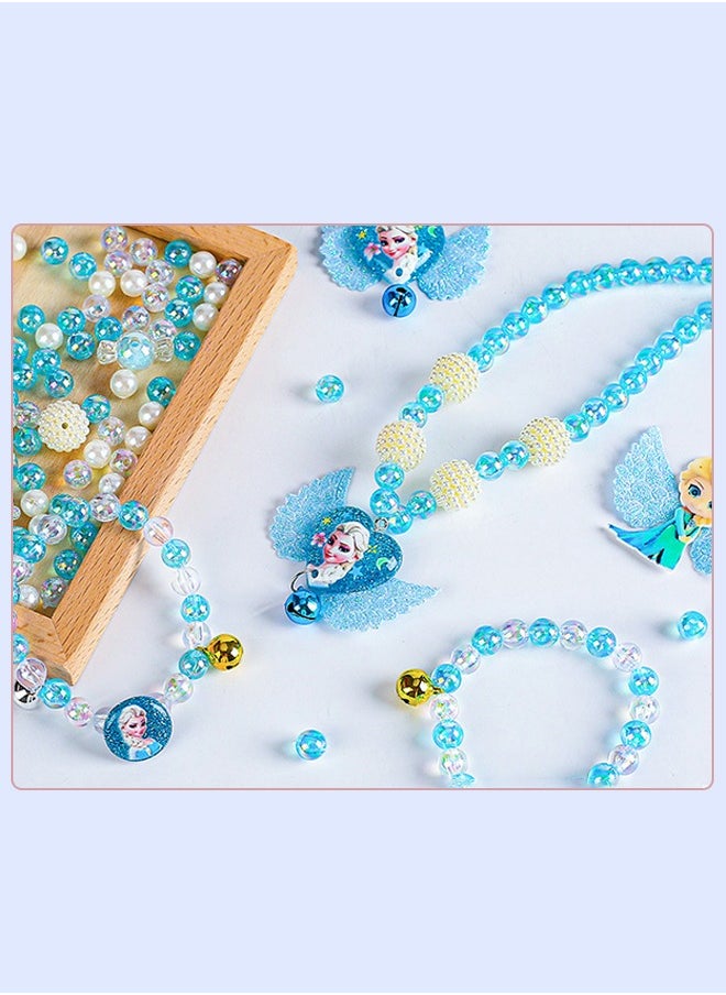 Beaded Necklace Bracelet Set Colorful Dress up Ice Princess for Girls Blue,Handmade Toys for Children