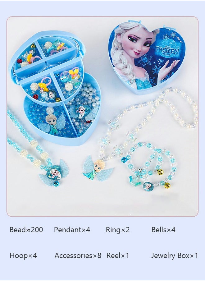 Beaded Necklace Bracelet Set Colorful Dress up Ice Princess for Girls Blue,Handmade Toys for Children