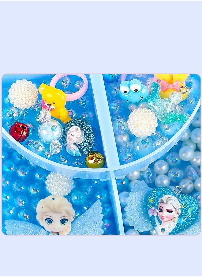 Beaded Necklace Bracelet Set Colorful Dress up Ice Princess for Girls Blue,Handmade Toys for Children
