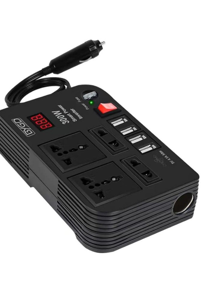 300W Car Power Inverter, DC 12V to 220V AC Converter with 4 Charger Outlets and Four 4.1A USB Ports Cigarette Lighter Socket Adapter