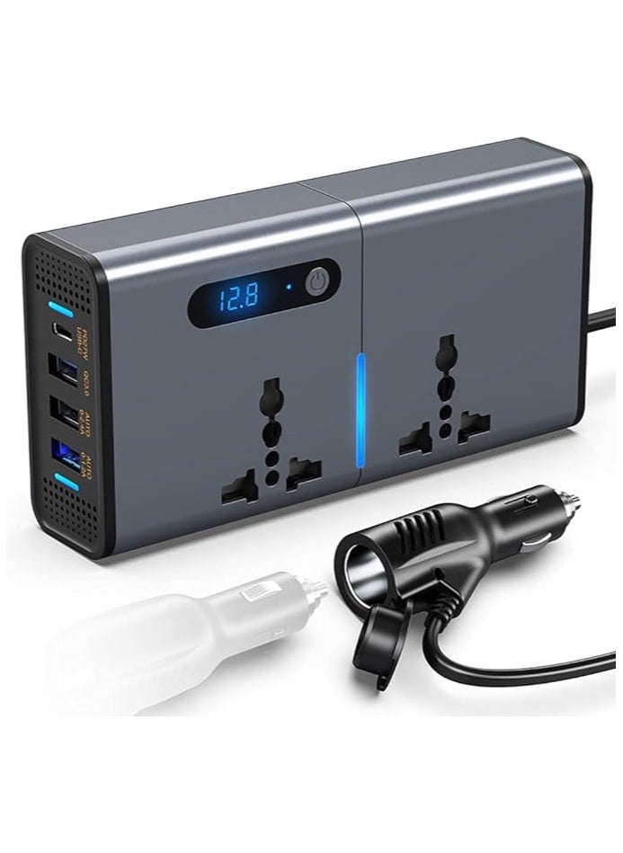 200W Car Power Inverter, DC 12/24V to 220V AC Car Inverter,3 USB 1 Type-C Ports Charger Adapter Car Plug Converter with Switch and Current LED Screen,Suitable for Cars, SUV & Truck(Silver gray)