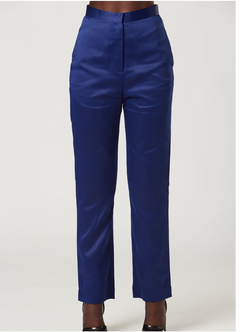 Blue High Rise Straight Leg Pants