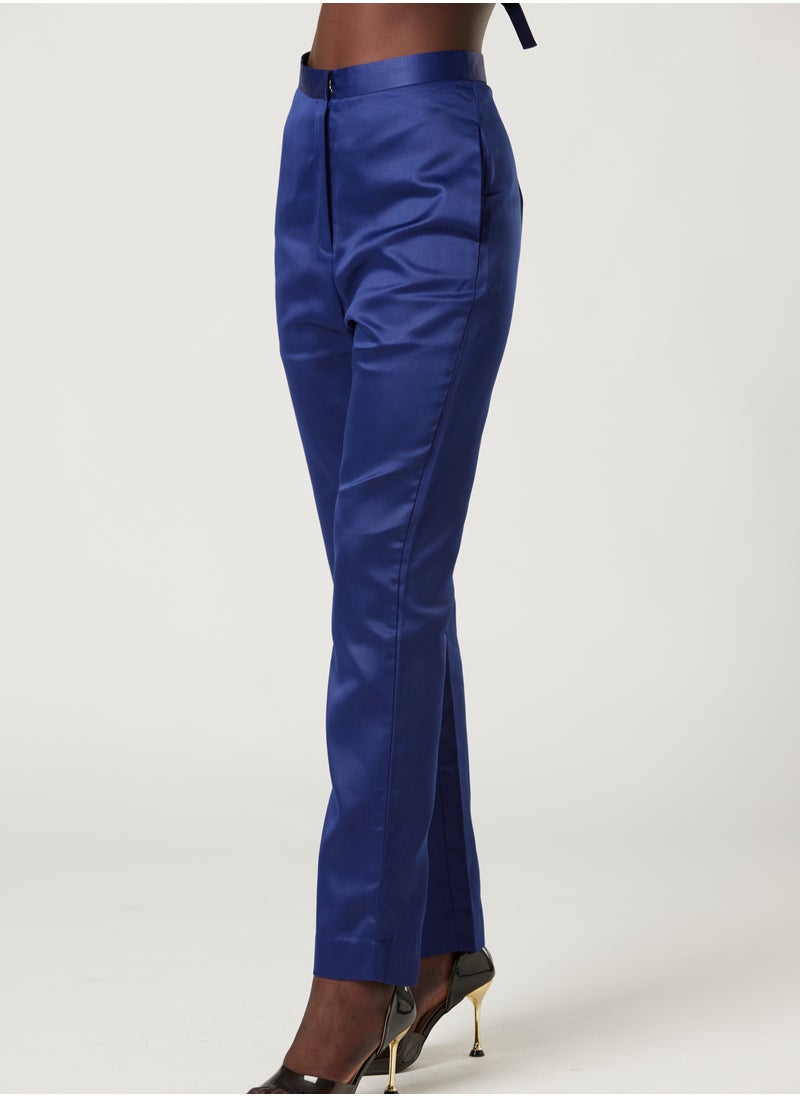 Blue High Rise Straight Leg Pants