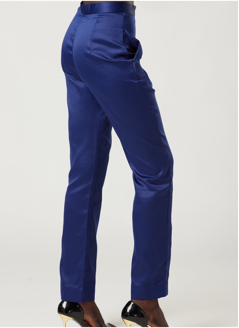 Blue High Rise Straight Leg Pants